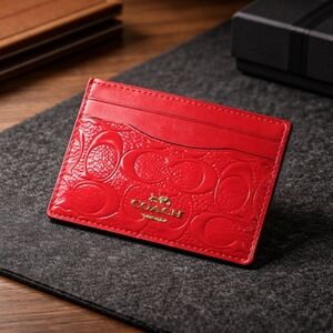 Euc Coach Red Embossed Cardholder